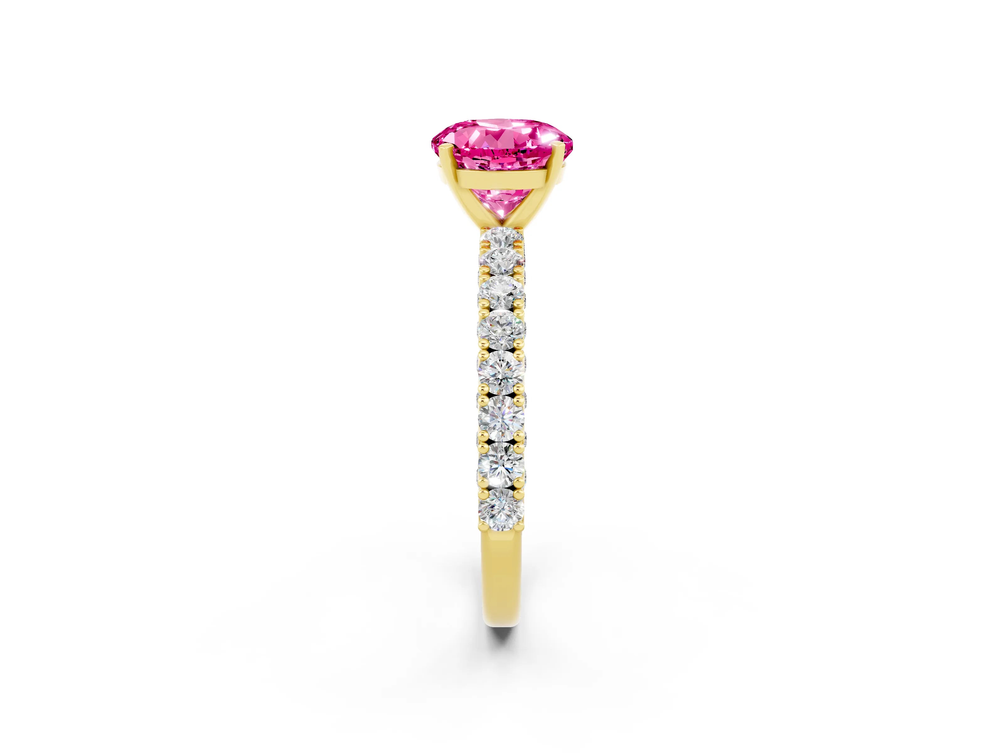 Yellow gold Round Cut Diamond Pavé Band Solitaire Ring with Prong Setting_2