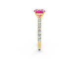 Yellow gold Round Cut Diamond Pavé Band Solitaire Ring with Prong Setting_2