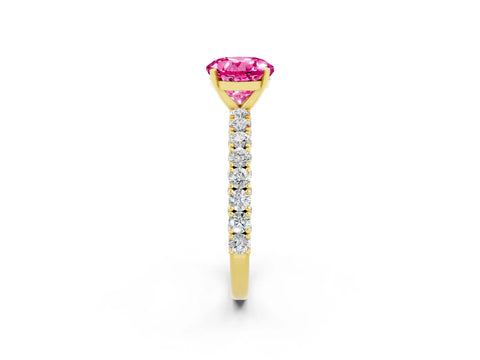 Yellow gold Round Cut Diamond Pavé Band Solitaire Ring with Prong Setting_2