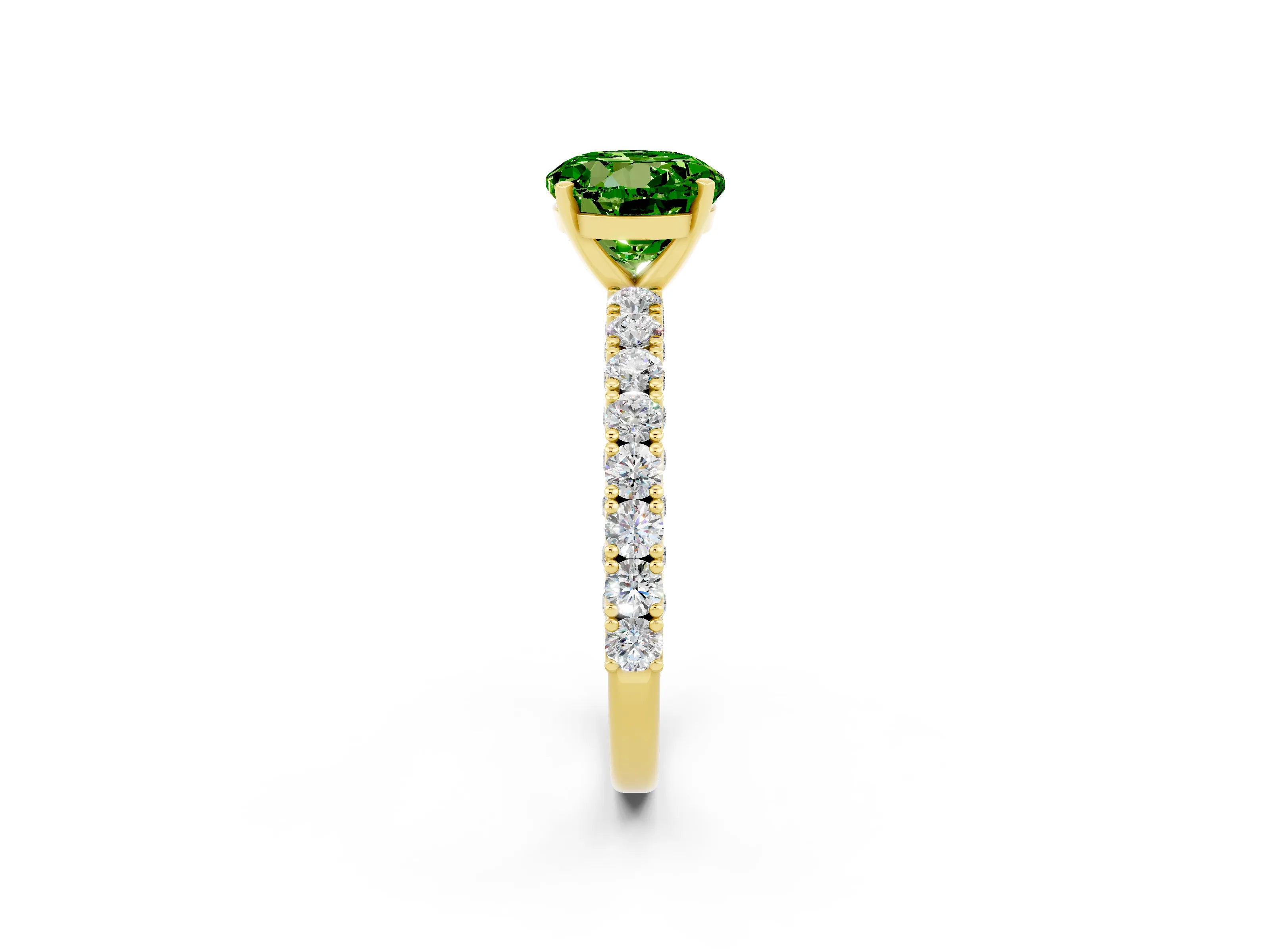 Yellow gold Round Cut Diamond Pavé Band Solitaire Ring with Prong Setting_2