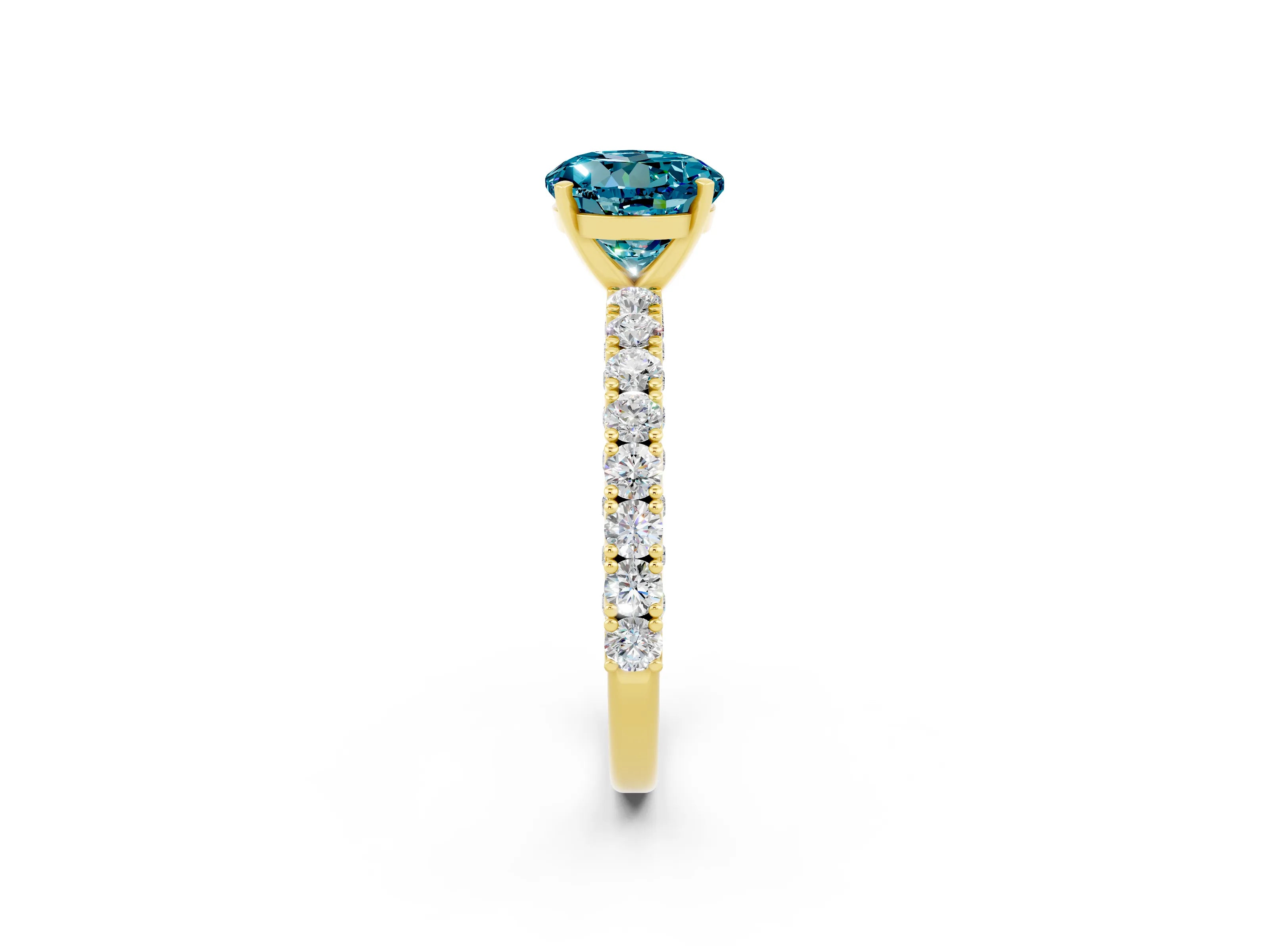Yellow gold Round Cut Diamond Pavé Band Solitaire Ring with Prong Setting_2