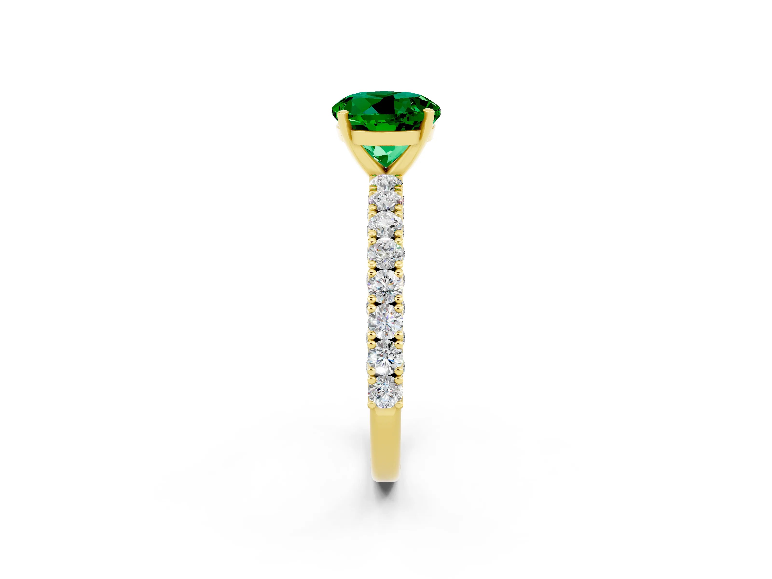 Yellow gold Round Cut Diamond Pavé Band Solitaire Ring with Prong Setting_2