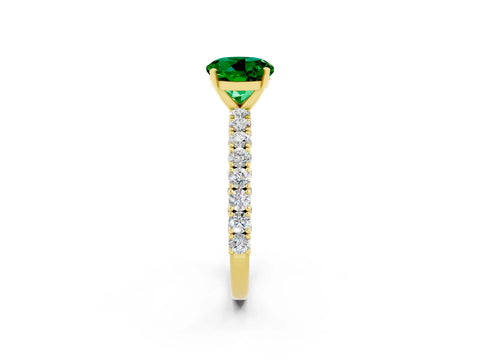 Yellow gold Round Cut Diamond Pavé Band Solitaire Ring with Prong Setting_2