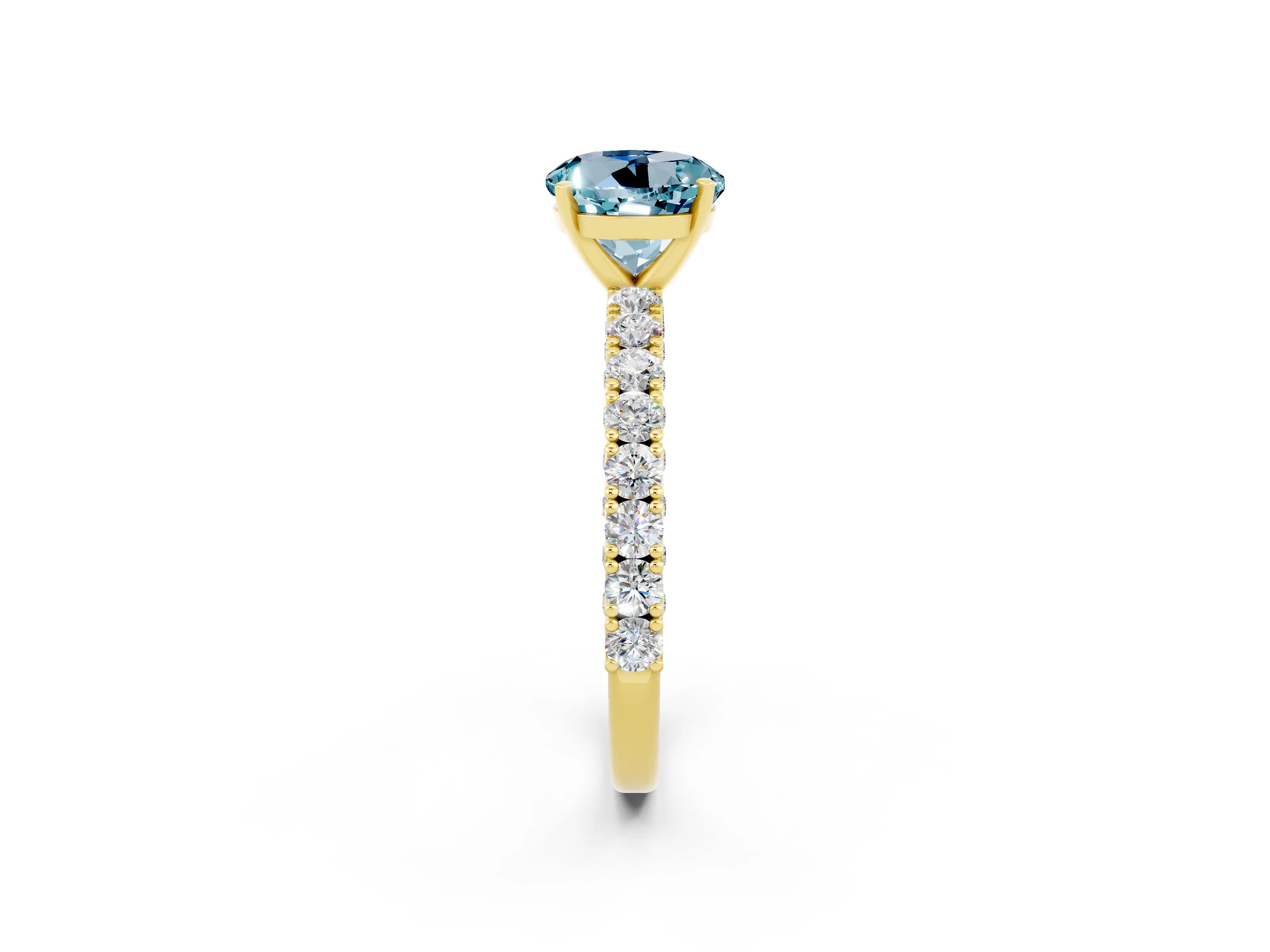 Yellow gold Round Cut Diamond Pavé Band Solitaire Ring with Prong Setting_2