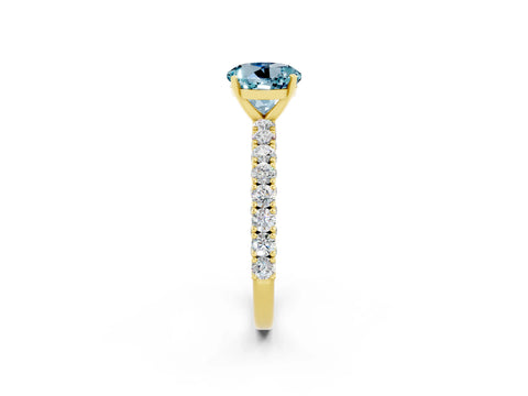 Yellow gold Round Cut Diamond Pavé Band Solitaire Ring with Prong Setting_2