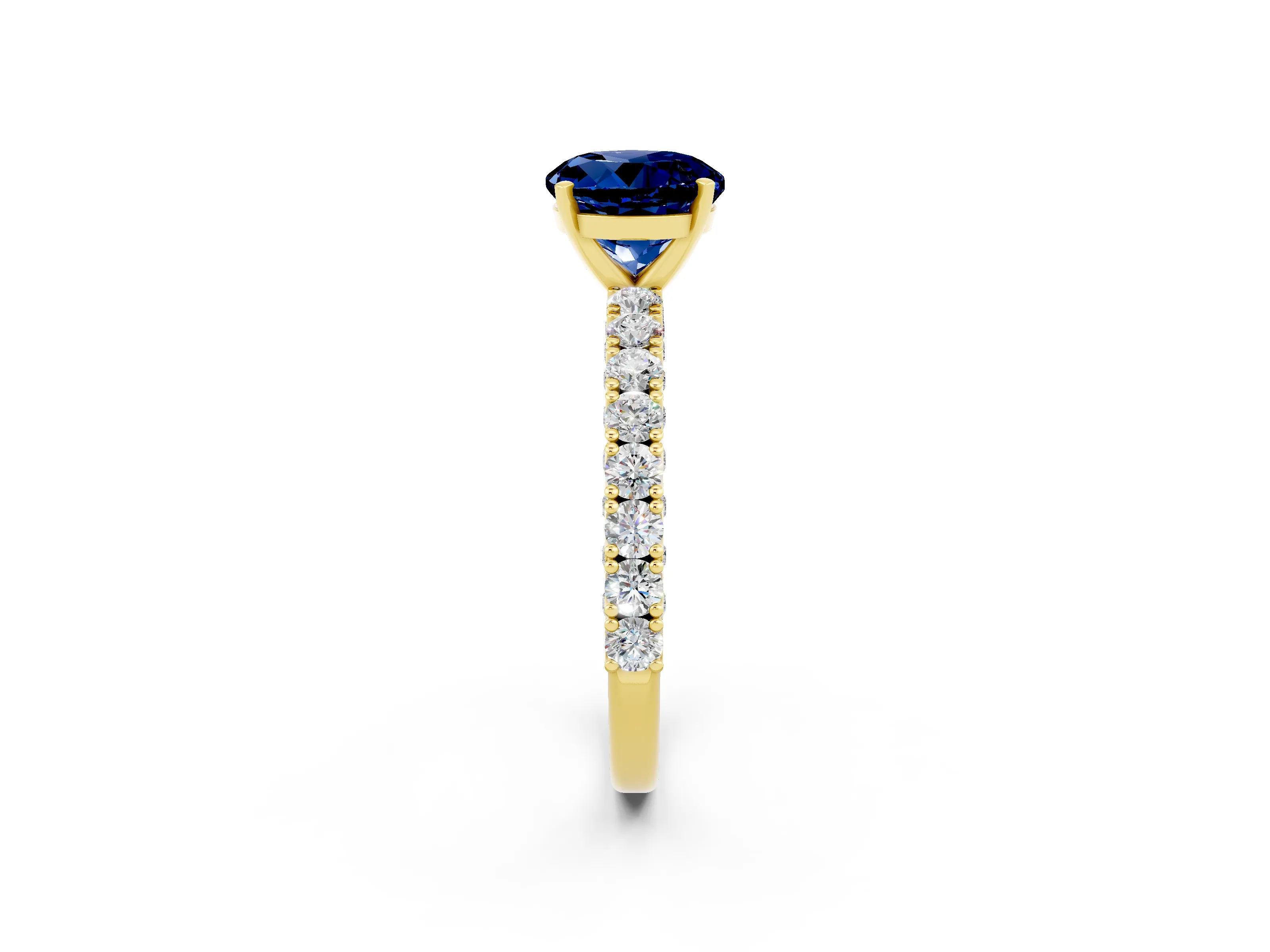 Yellow gold Round Cut Diamond Pavé Band Solitaire Ring with Prong Setting_2