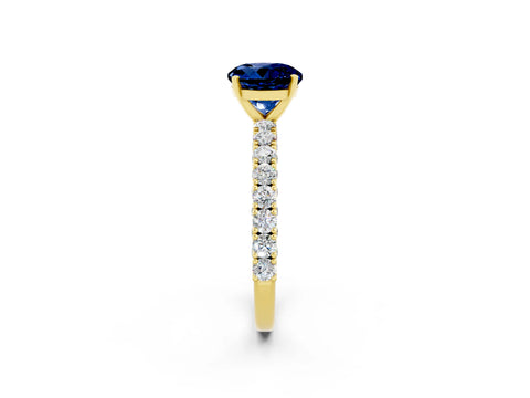 Yellow gold Round Cut Diamond Pavé Band Solitaire Ring with Prong Setting_2