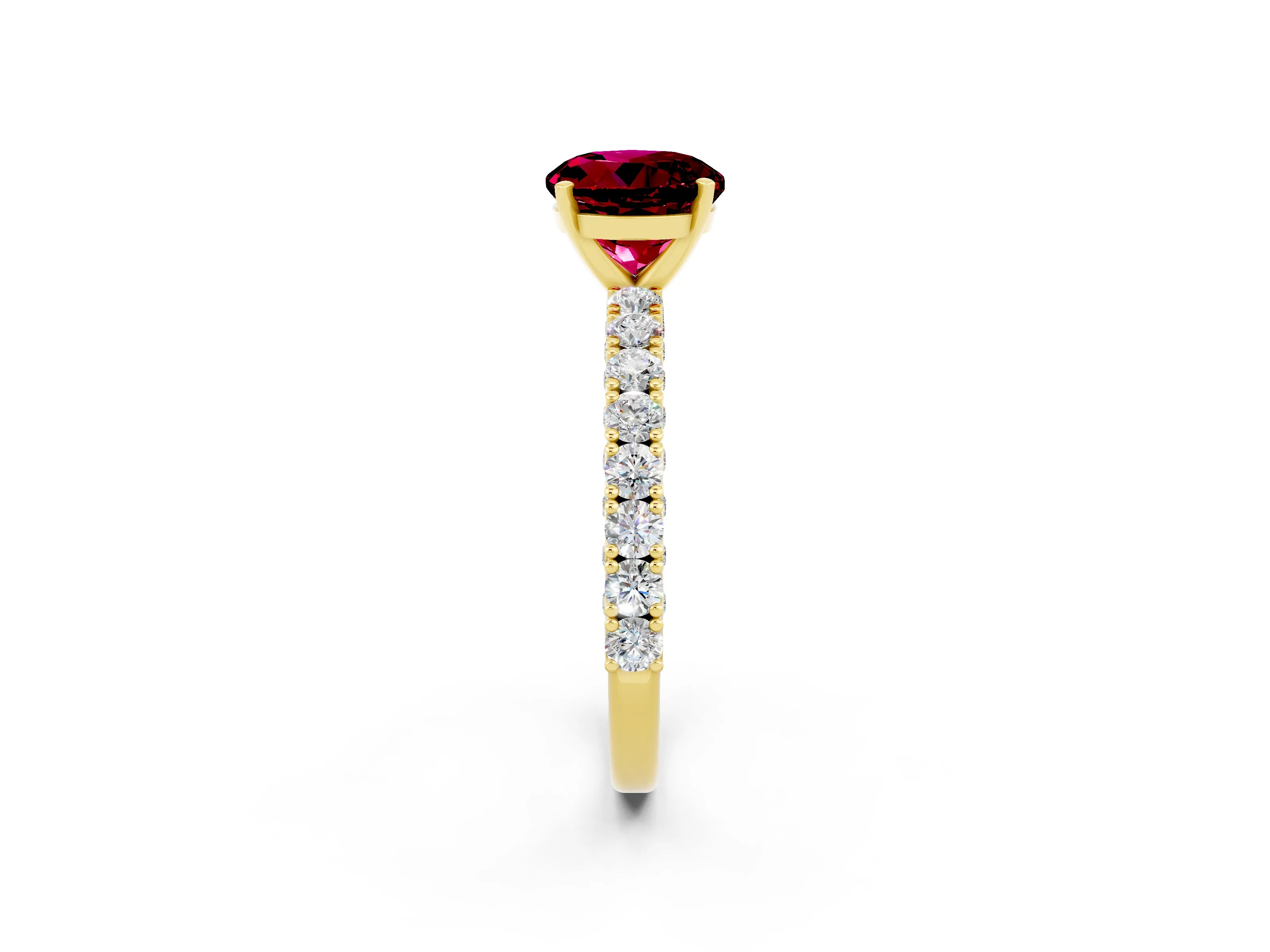 Yellow gold Round Cut Diamond Pavé Band Solitaire Ring with Prong Setting_2
