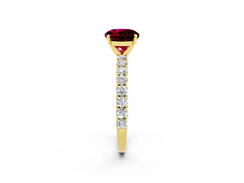 Yellow gold Round Cut Diamond Pavé Band Solitaire Ring with Prong Setting_2