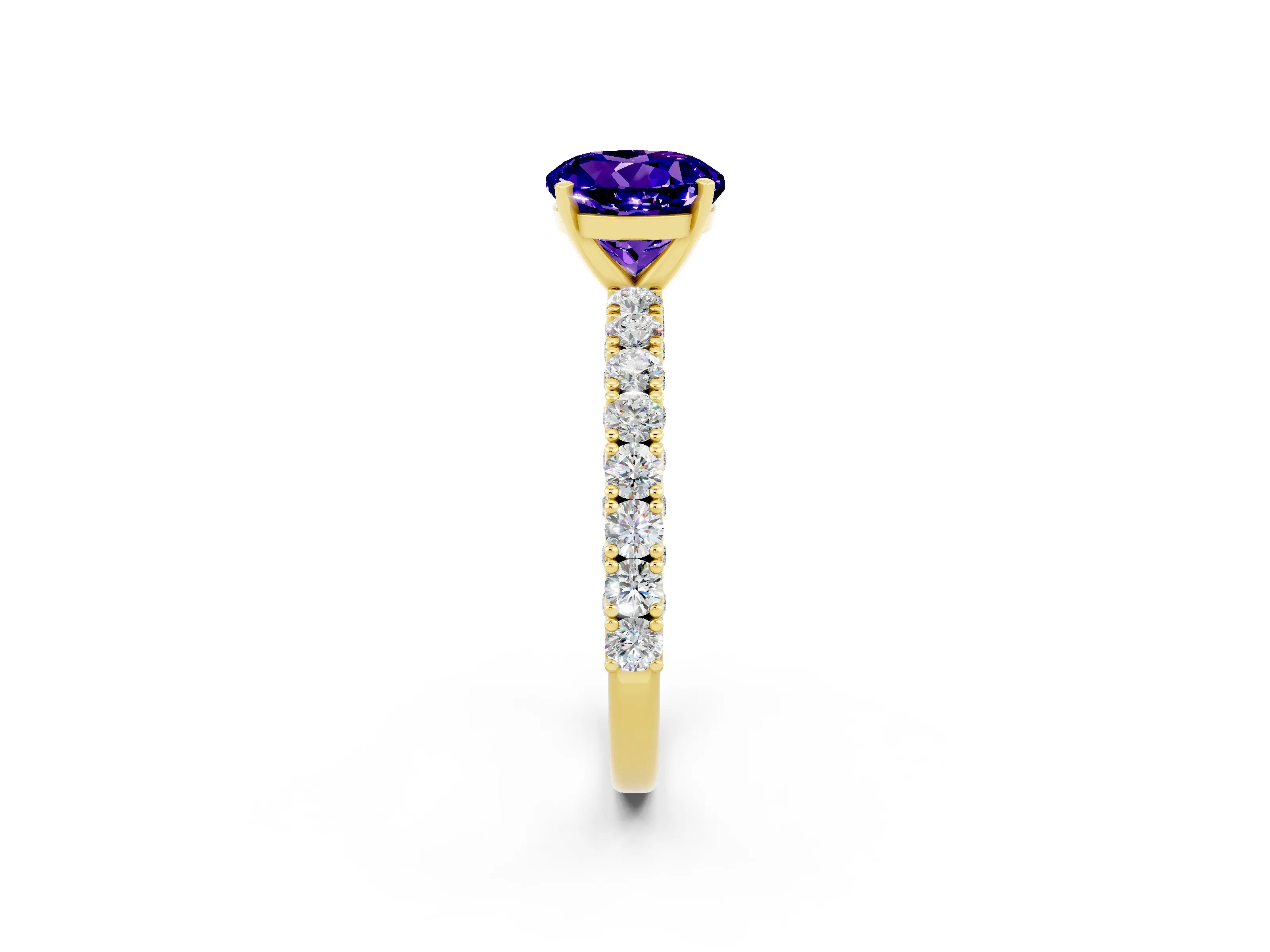 Yellow gold Round Cut Diamond Pavé Band Solitaire Ring with Prong Setting_2
