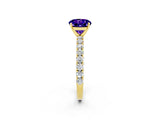 Yellow gold Round Cut Diamond Pavé Band Solitaire Ring with Prong Setting_2