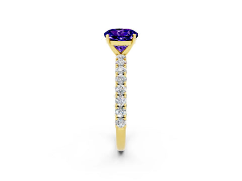 Yellow gold Round Cut Diamond Pavé Band Solitaire Ring with Prong Setting_2