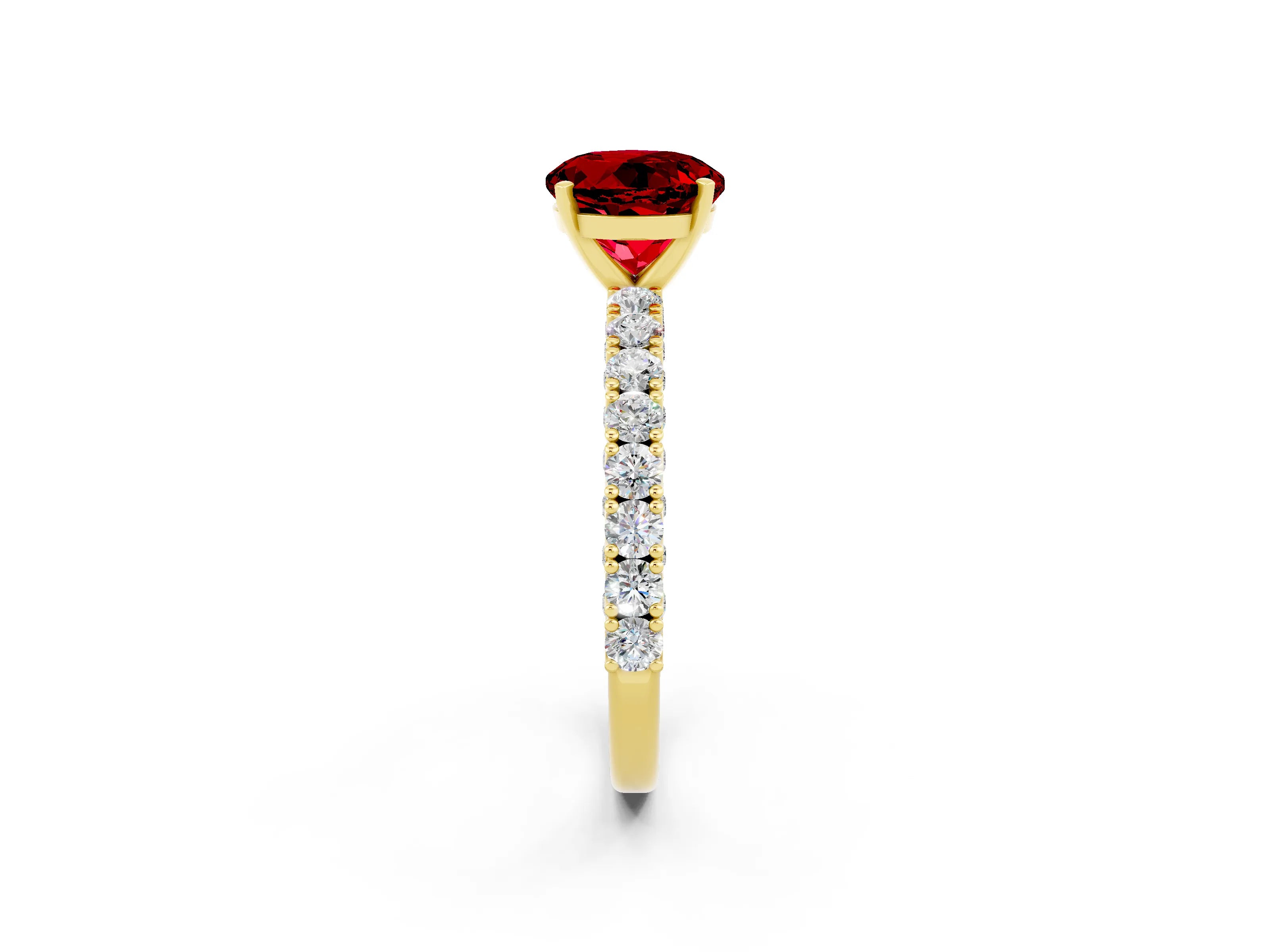 Yellow gold Round Cut Diamond Pavé Band Solitaire Ring with Prong Setting_2