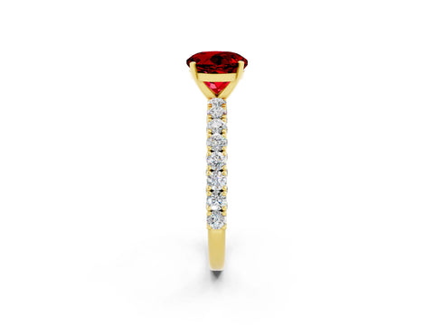 Yellow gold Round Cut Diamond Pavé Band Solitaire Ring with Prong Setting_2