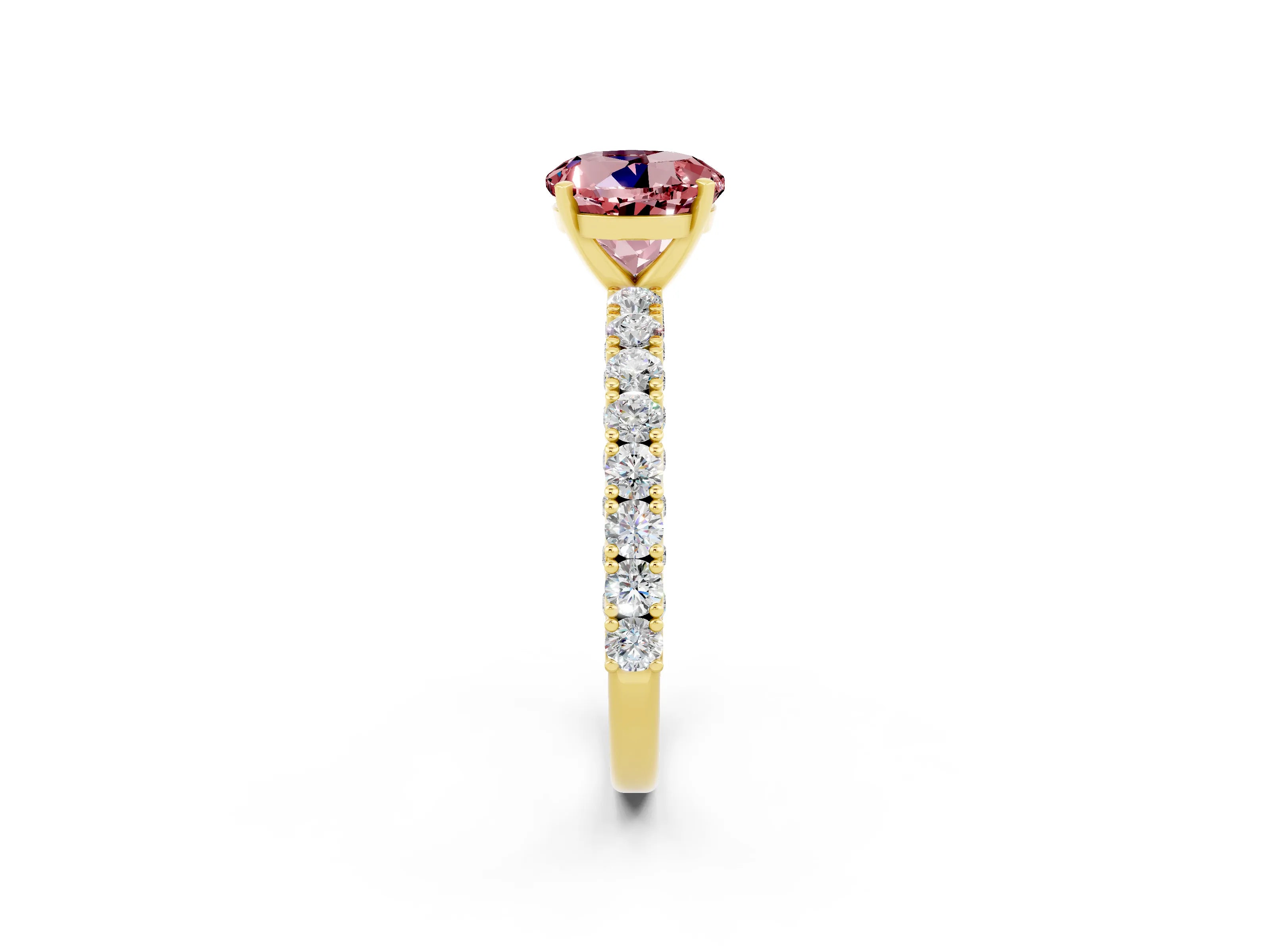 Yellow gold Round Cut Diamond Pavé Band Solitaire Ring with Prong Setting_2