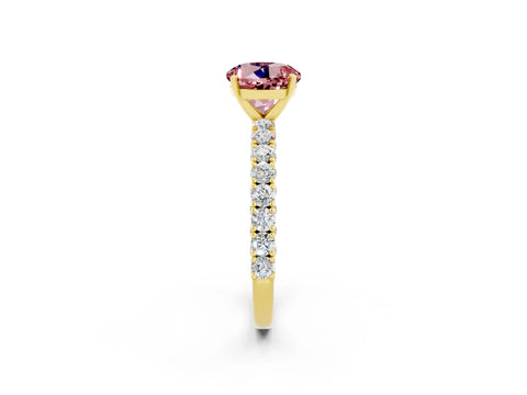 Yellow gold Round Cut Diamond Pavé Band Solitaire Ring with Prong Setting_2