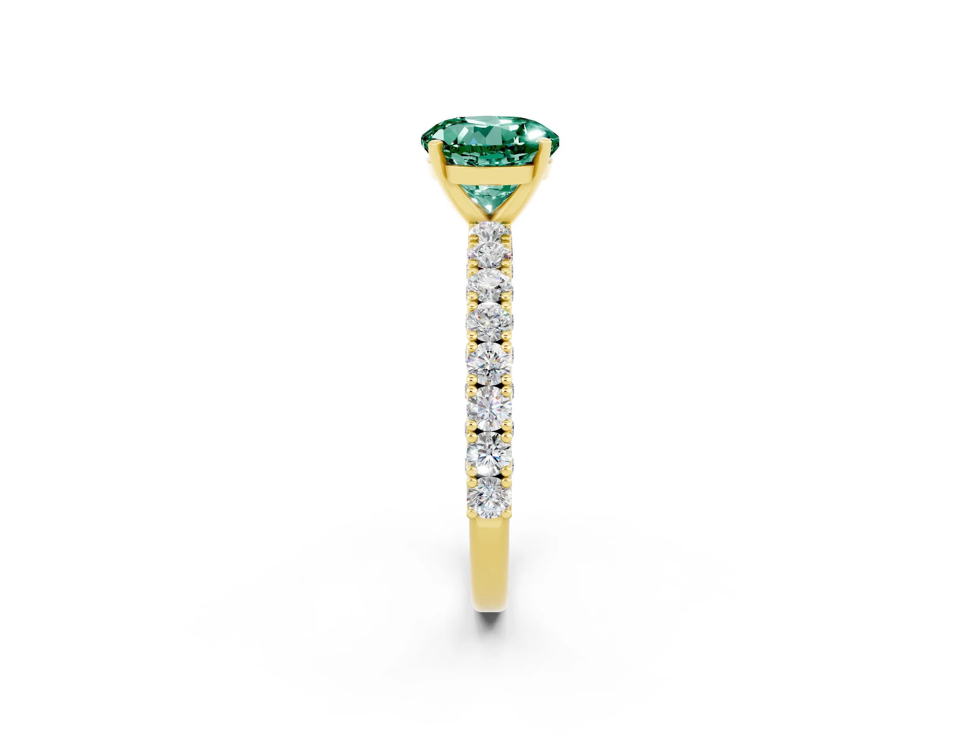 Yellow gold Round Cut Diamond Pavé Band Solitaire Ring with Prong Setting_2
