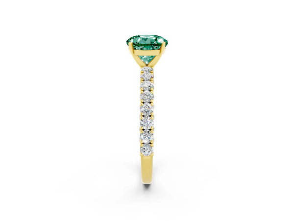 Yellow gold Round Cut Diamond Pavé Band Solitaire Ring with Prong Setting