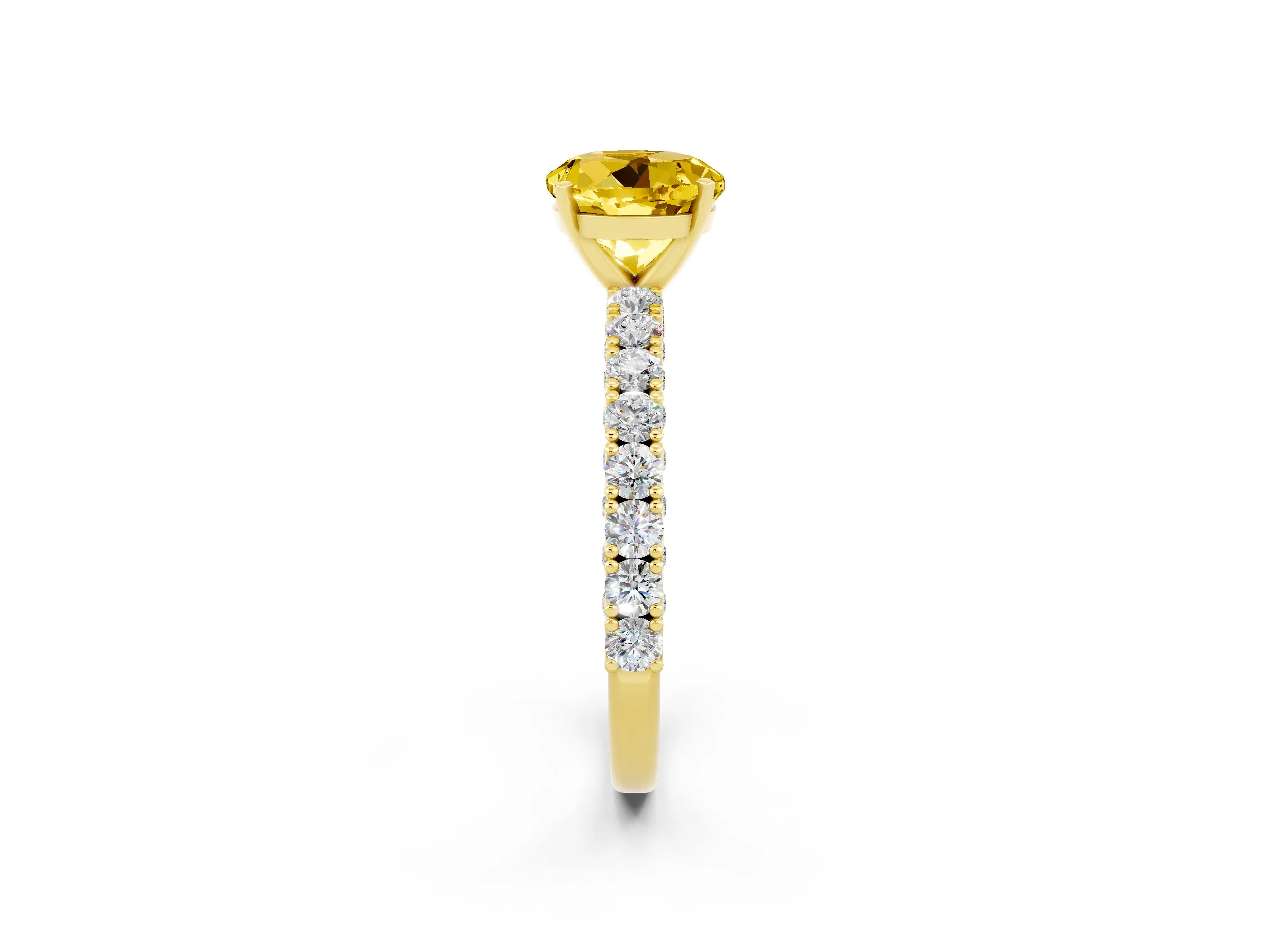Yellow gold Round Cut Diamond Pavé Band Solitaire Ring with Prong Setting_2
