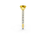 Yellow gold Round Cut Diamond Pavé Band Solitaire Ring with Prong Setting_2