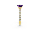Yellow gold Round Cut Diamond Pavé Band Solitaire Ring with Prong Setting_2