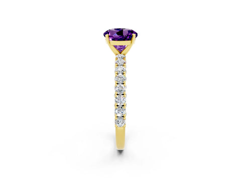 Yellow gold Round Cut Diamond Pavé Band Solitaire Ring with Prong Setting_2