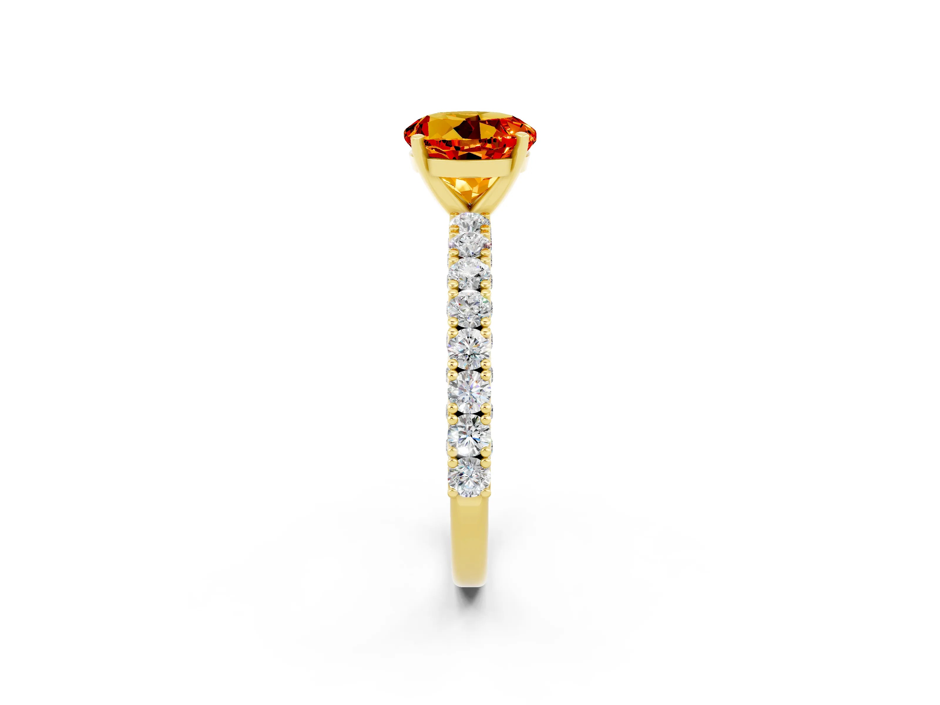Yellow gold Round Cut Diamond Pavé Band Solitaire Ring with Prong Setting_2