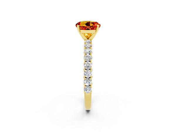 Yellow gold Round Cut Diamond Pavé Band Solitaire Ring with Prong Setting