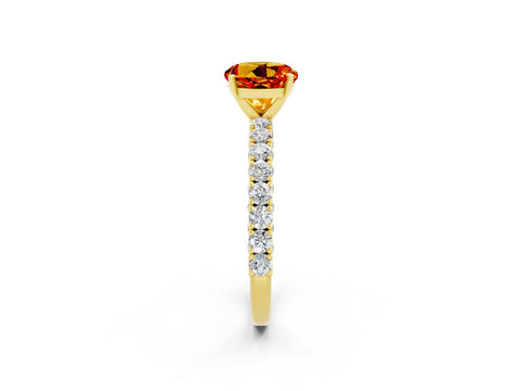 Yellow gold Round Cut Diamond Pavé Band Solitaire Ring with Prong Setting_2