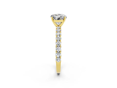 Yellow gold Round Cut Diamond Pavé Band Solitaire Ring with Prong Setting_2