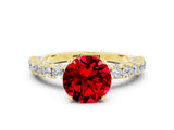 Yellow gold Round Cut Diamond Pavé Band Solitaire Ring with Prong Setting