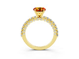 Yellow gold Round Cut Diamond Pavé Band Solitaire Ring with Prong Setting_3