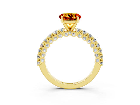 Yellow gold Round Cut Diamond Pavé Band Solitaire Ring with Prong Setting_3