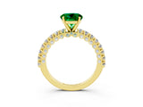 Yellow gold Round Cut Diamond Pavé Band Solitaire Ring with Prong Setting_3