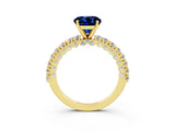 Yellow gold Round Cut Diamond Pavé Band Solitaire Ring with Prong Setting_3