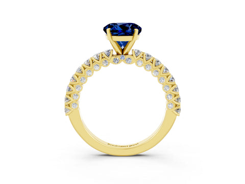 Yellow gold Round Cut Diamond Pavé Band Solitaire Ring with Prong Setting_3