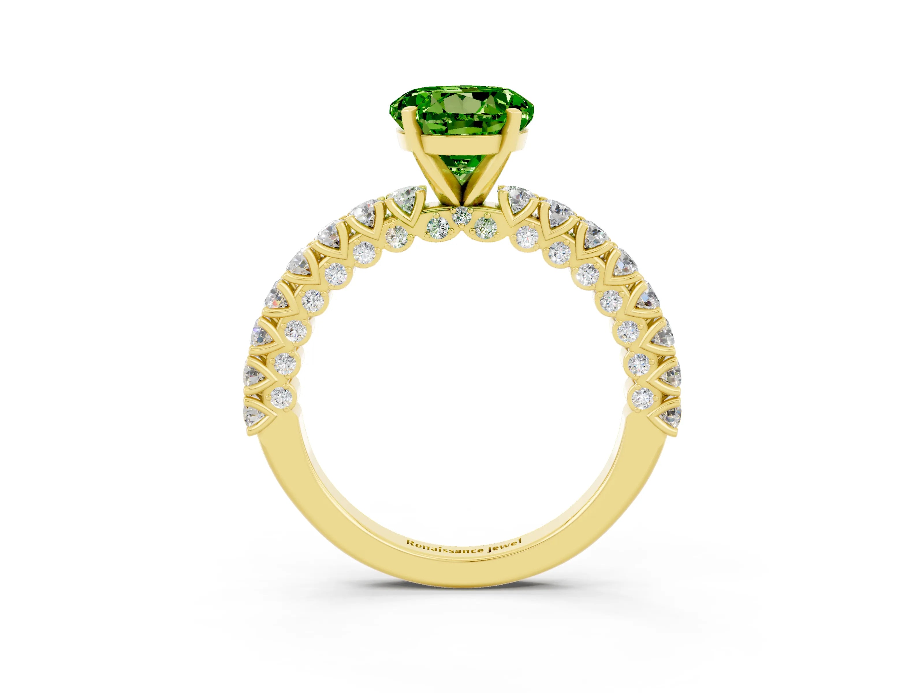 Yellow gold Round Cut Diamond Pavé Band Solitaire Ring with Prong Setting_3