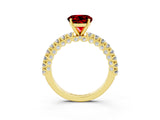 Yellow gold Round Cut Diamond Pavé Band Solitaire Ring with Prong Setting_3
