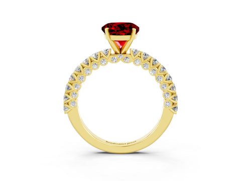 Yellow gold Round Cut Diamond Pavé Band Solitaire Ring with Prong Setting_3