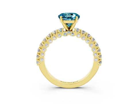 Yellow gold Round Cut Diamond Pavé Band Solitaire Ring with Prong Setting_3