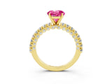 Yellow gold Round Cut Diamond Pavé Band Solitaire Ring with Prong Setting_3