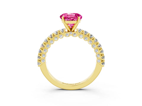 Yellow gold Round Cut Diamond Pavé Band Solitaire Ring with Prong Setting_3