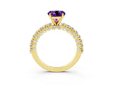 Yellow gold Round Cut Diamond Pavé Band Solitaire Ring with Prong Setting_3