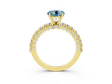 Yellow gold Round Cut Diamond Pavé Band Solitaire Ring with Prong Setting_3