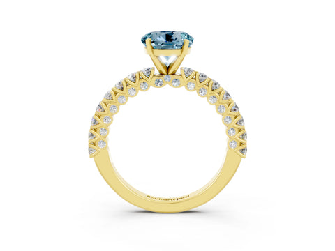 Yellow gold Round Cut Diamond Pavé Band Solitaire Ring with Prong Setting_3