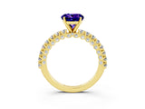 Yellow gold Round Cut Diamond Pavé Band Solitaire Ring with Prong Setting_3