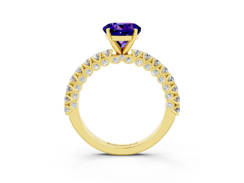 Yellow gold Round Cut Diamond Pavé Band Solitaire Ring with Prong Setting_3