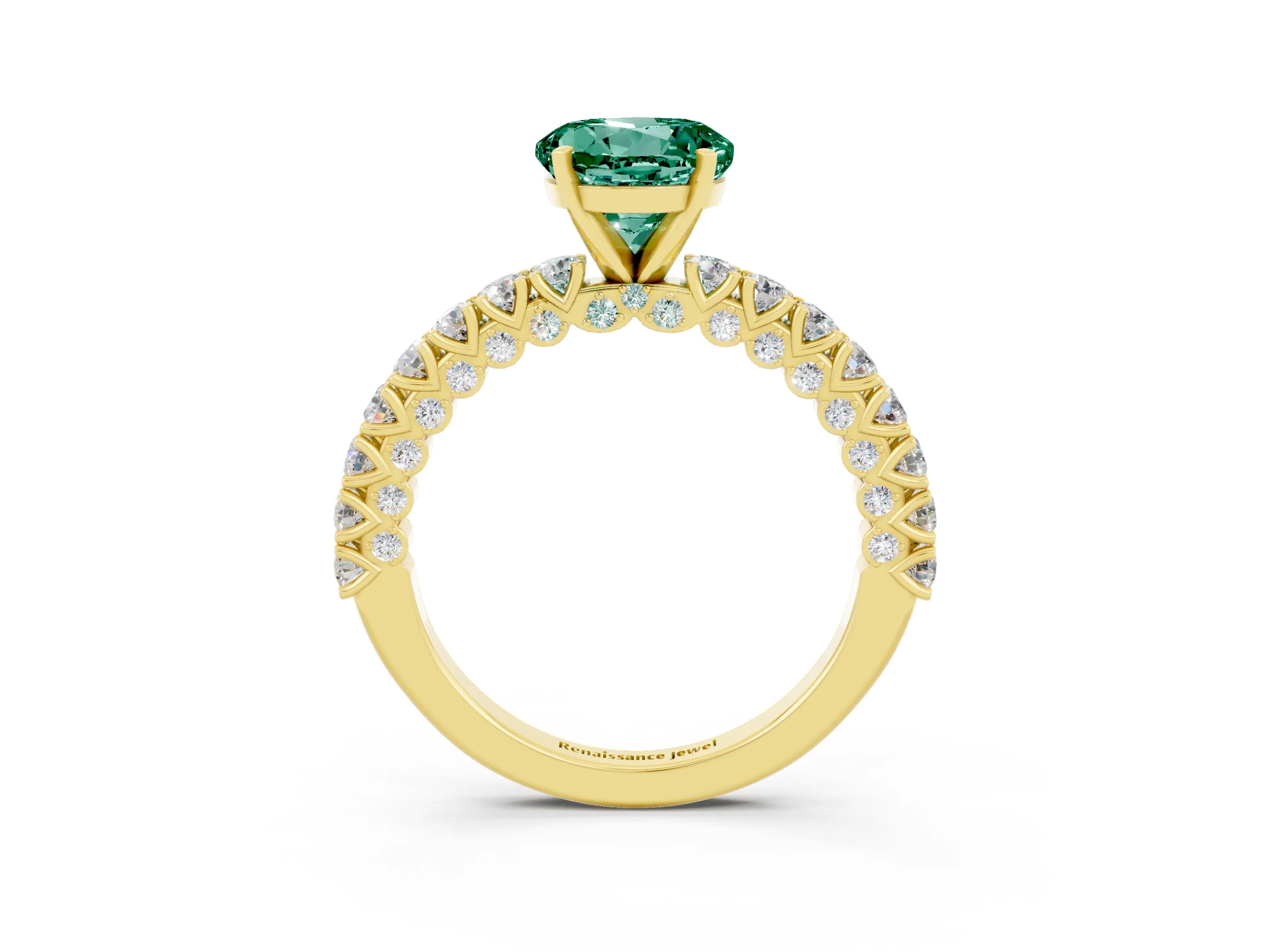 Yellow gold Round Cut Diamond Pavé Band Solitaire Ring with Prong Setting_3