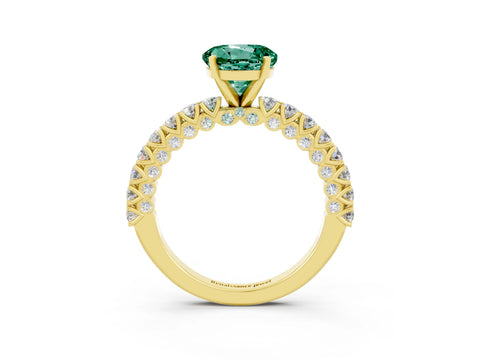 Yellow gold Round Cut Diamond Pavé Band Solitaire Ring with Prong Setting_3