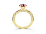 Yellow gold Round Cut Diamond Pavé Band Solitaire Ring with Prong Setting_3
